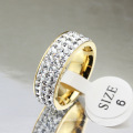 Women Crystal Gold Stainless Steel Paved Diamond Band Rings Jewelry